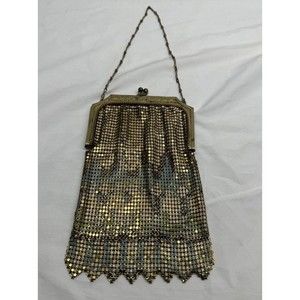 Vintage Whiting and Davis Enamel Mesh Metal Flapper Chain Purse Floral Engraved